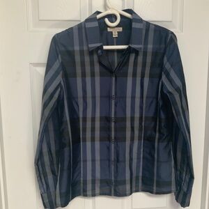 Burberry Brit Blue Nova Tonal Check Silk Blend Women’s Top size 8